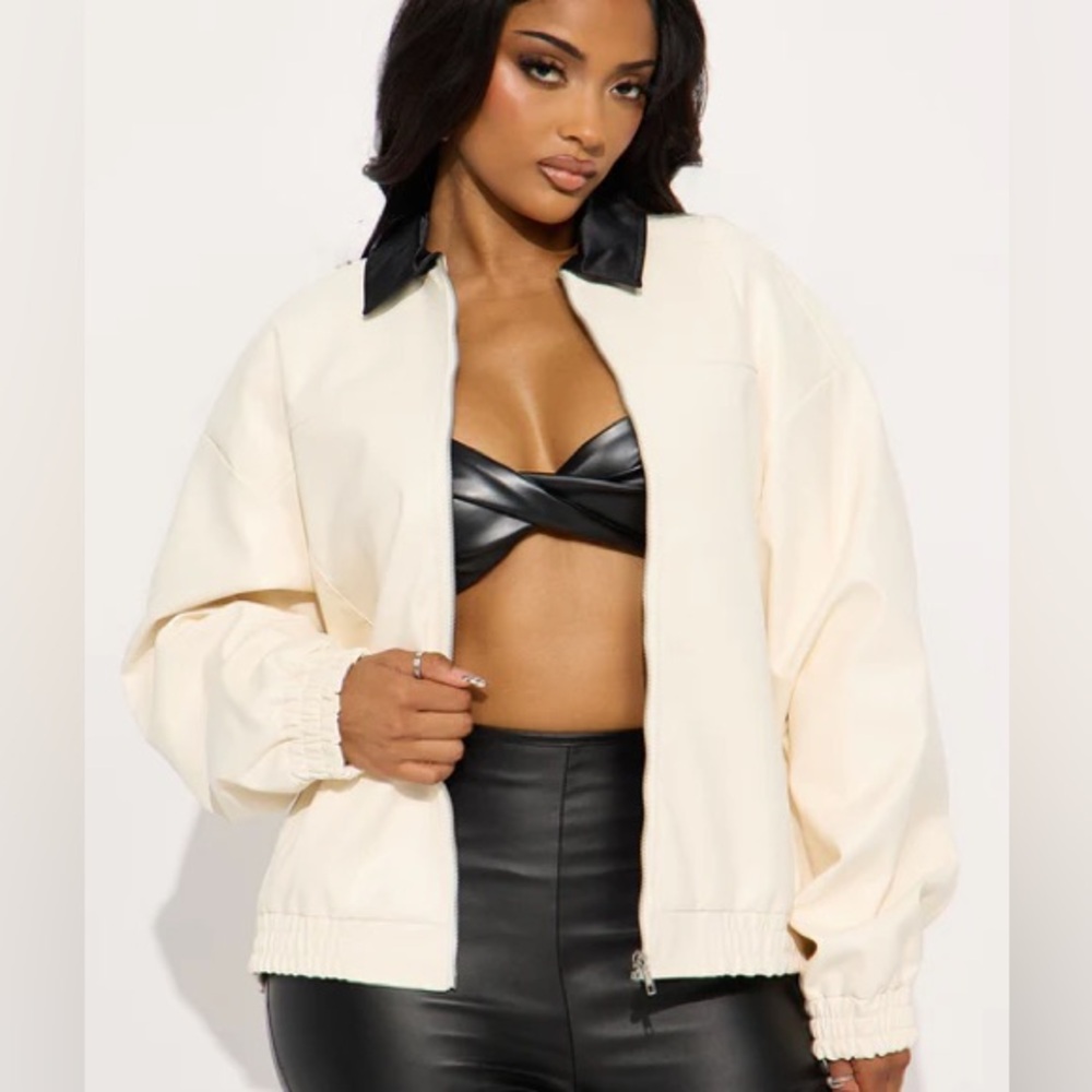 Jada Ivory Faux Leather Oversized Jacket NEW 🏷️